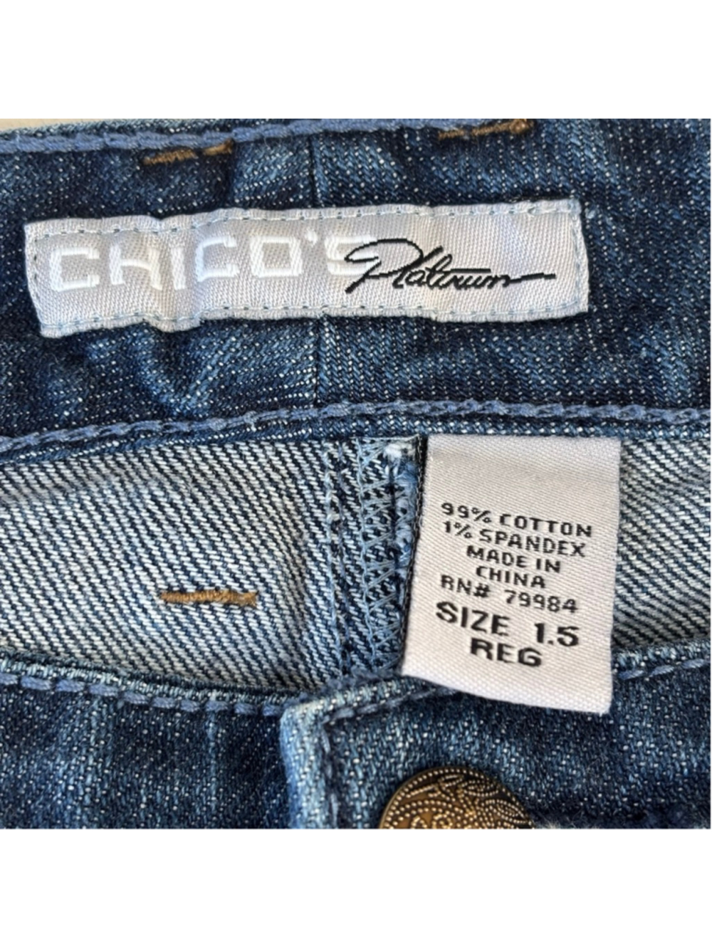 EUC Chicos Platinum Embroidered Slight Bootcut Jeans | Sz: 1.5 Reg - Picture 7 of 7